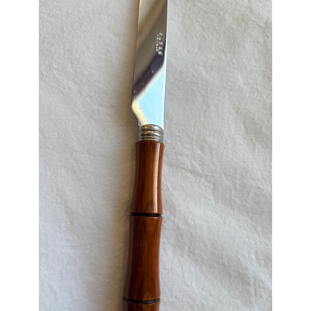 NEW Sabre Paris Bambou Bamboo Brown Wood Dinner Knife Stainless Steel France - Picture 2 of 3